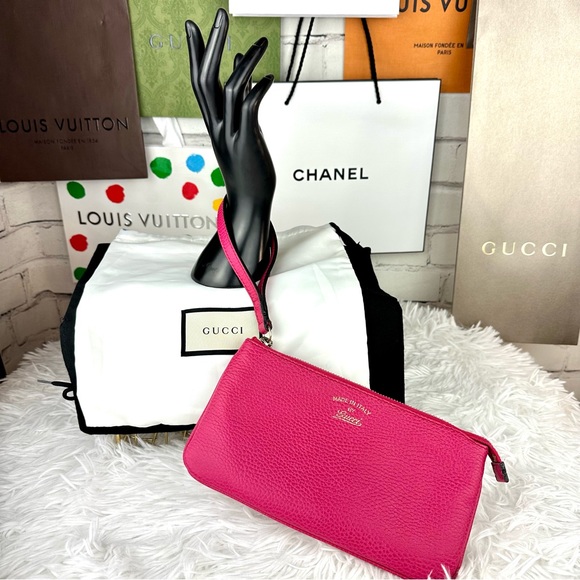 Gucci Swing magenta pink soft leather wristlet pouch wallet LIKE NEW - Picture 15 of 16